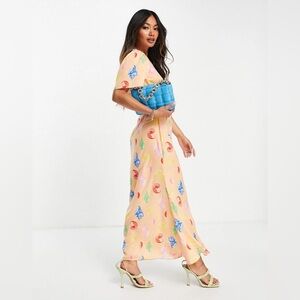 Never Fully Dresses maxi dress orange seashell print beach button front long 18